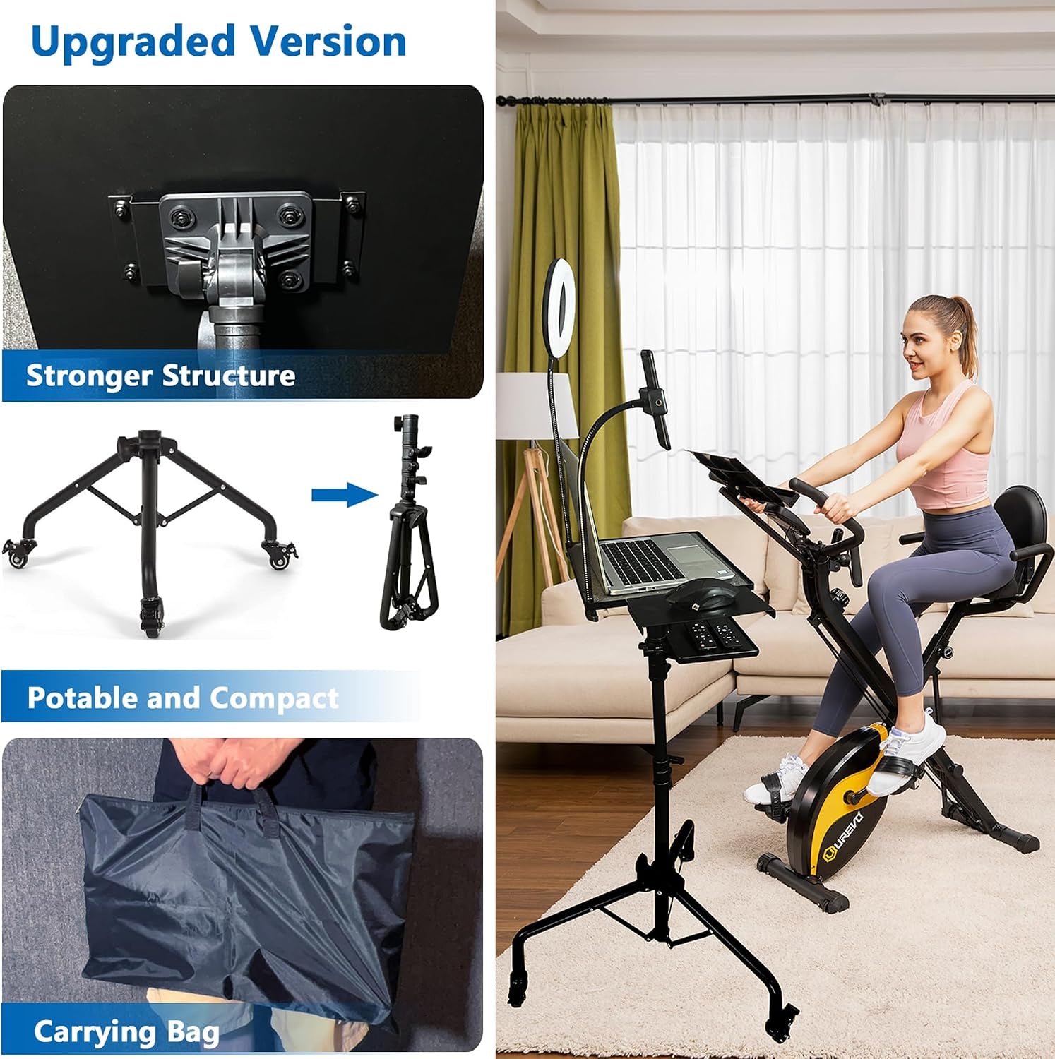 Projector Tripod Stand with Wheels Laptop Tripod Stand Projector Tripod Laptop Stand Floor Stand Live Stream Stand Treadmill Stand Music Stand with 6" LED Ring Light for Online Meeting Recording